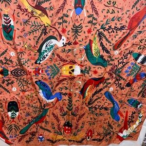 Colorful Bird Print Scarf - Terracotta Base